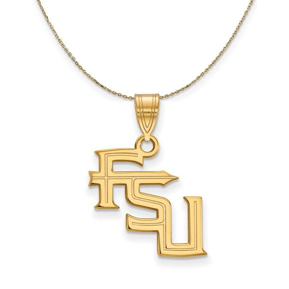 14k Yellow Gold Florida State Medium 'FSU' Necklace - 22 Inch - Picture 1 of 7